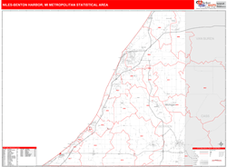 Niles-Benton Harbor Metro Area Wall Map Red Line Style 2024